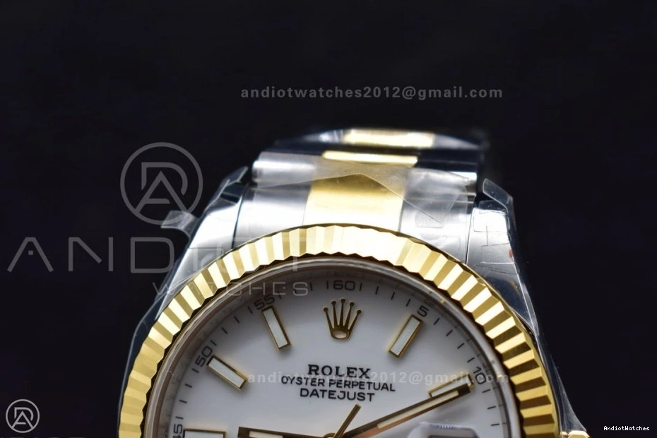 White 1:1 904L YG Dial DateJust 41 599 on VS ModernLook VSF Oyster 126333 SS Best Edition Bracelet 0405
